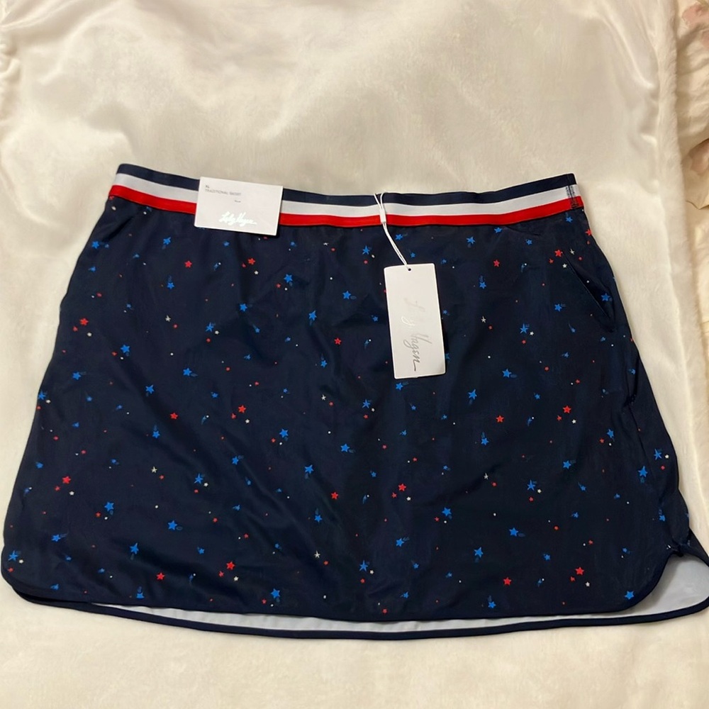 NWT Lady Hagen golf skort, navy blue w/ red & blue star print upf 50+ Size XL